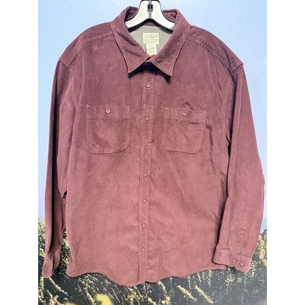 L.L. Bean Corduroy Shirt XL tall Burgundy Long Sleeve Button-Up Classic‎ Fit